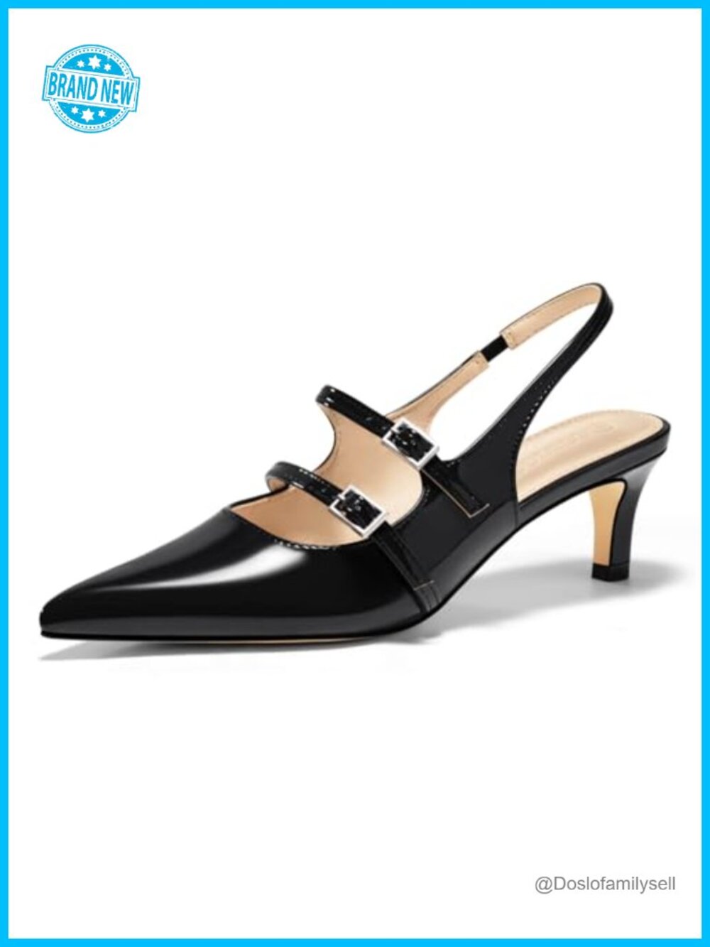 Kitten Heel Slingback Mary Jane Pumps Closed Pointed Toe Buckle Strap